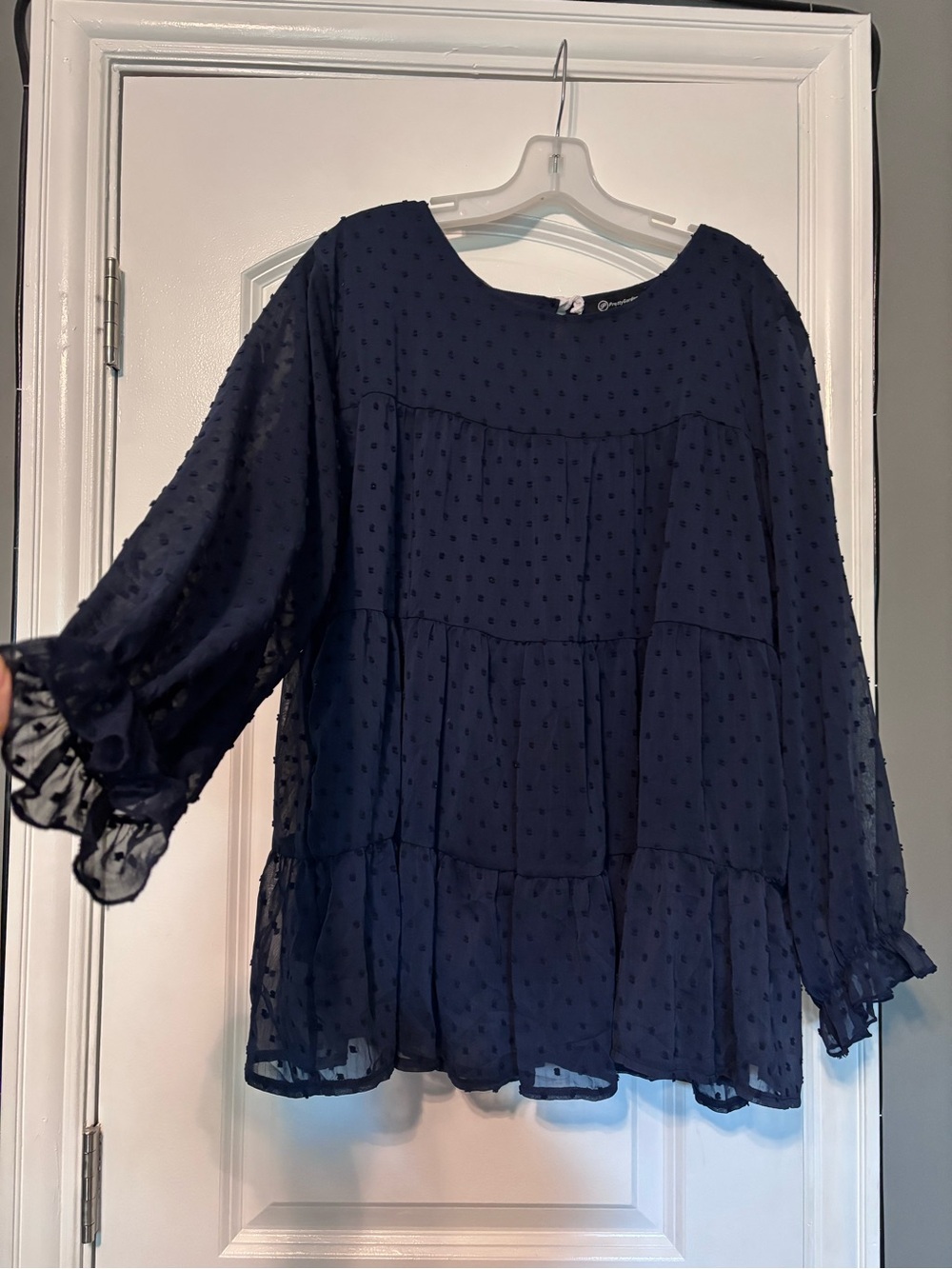 NWT Pretty Garden Navy Swiss Dot Tiered Blouse XL